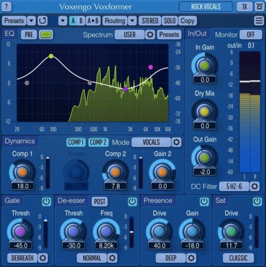 人声通道条!Voxengo Voxformer Multi-Effect Vocal Plugin v2.21 WiN版-KK音频资源网
