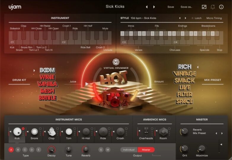 嘻哈虚拟鼓手!UJAM Virtual Drummer HOT v2.3.0 Rev WIN版(含音色库)-KK音频资源网