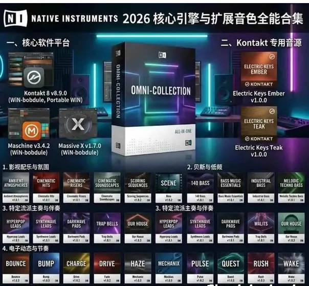 [2026 NI 核心引擎与扩展音色全能合集] Native Instruments Core Engines & Massive X Expansions Omni-Collection [WiN]（10GB+）-KK音频资源网